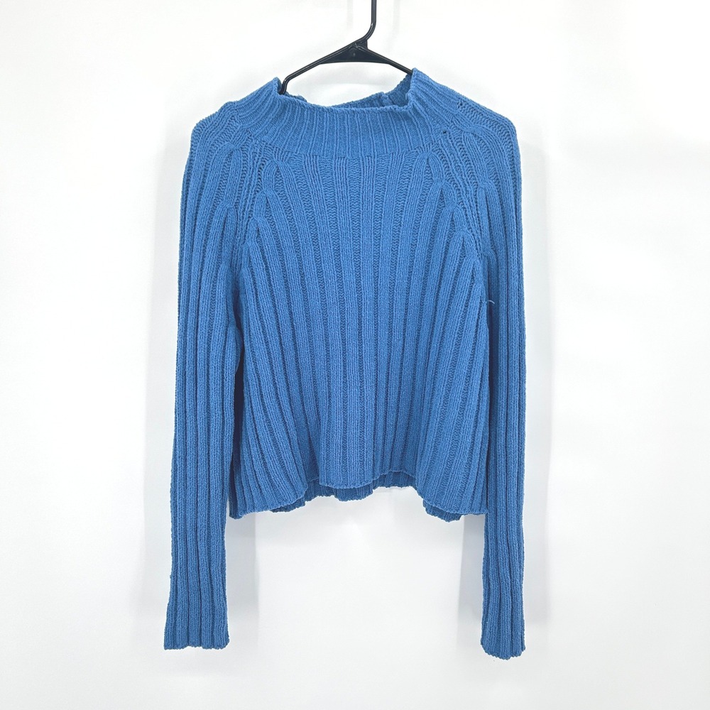 Cropped Ribbed Knit Sweater L Blue American Eagle‎ Y2K Cozy Indie Everyday Cozy